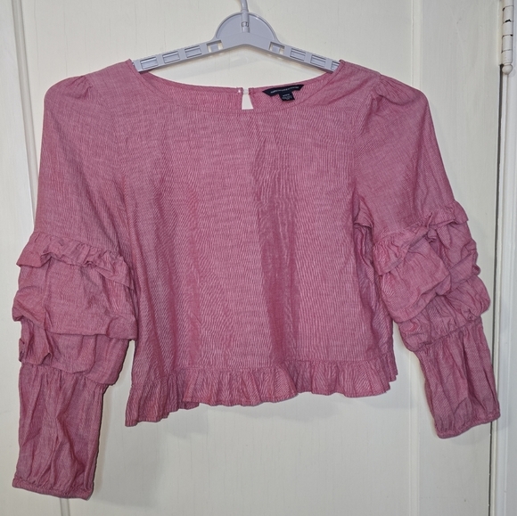 American Eagle Crop Peasant Top Red Boho Smocked Ruffle Sleeve Medium - Picture 5 of 9